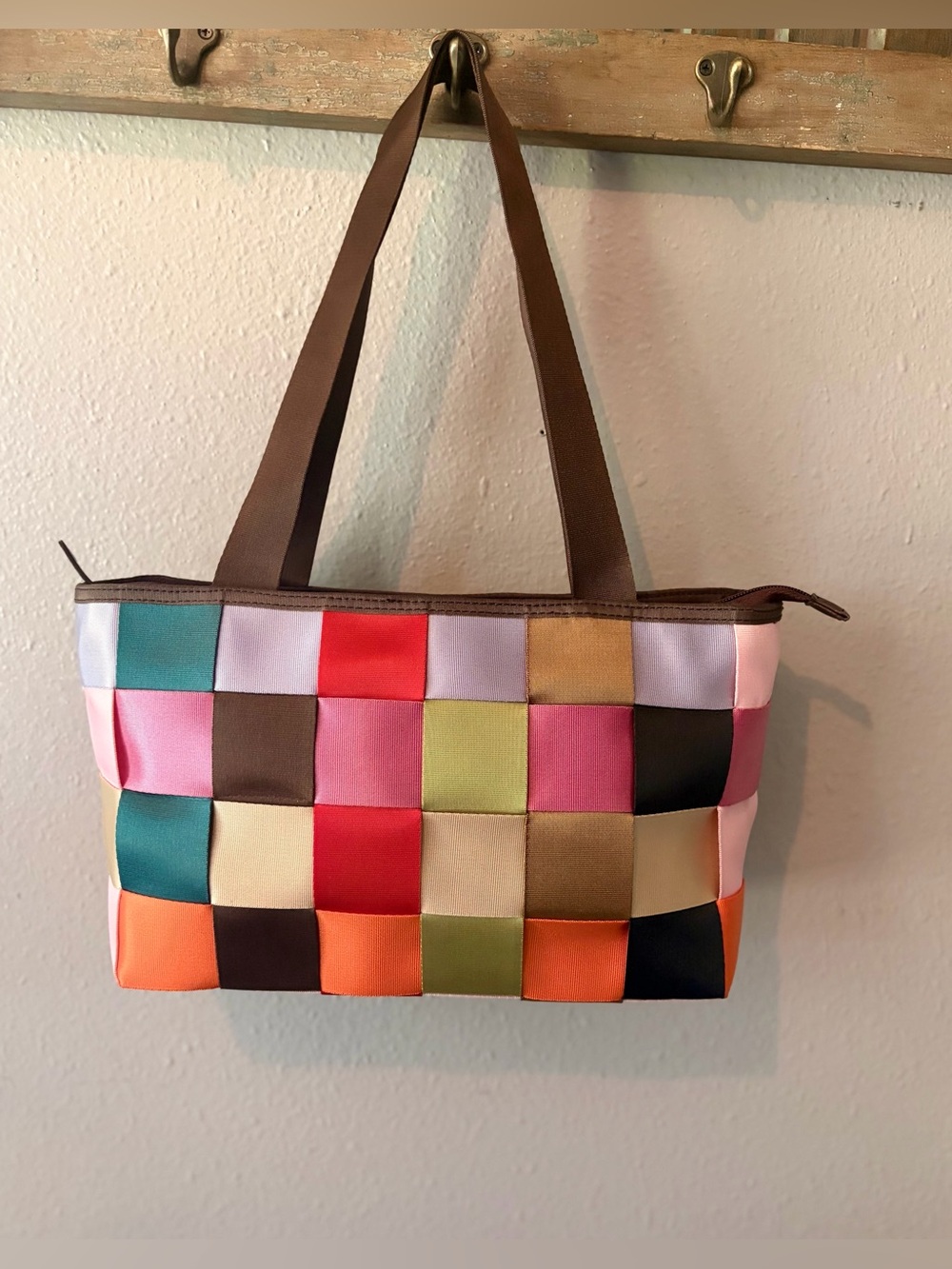 Multicolored Woven Seatbelt Bag
